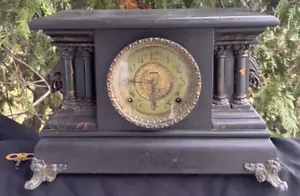 Antiguo reloj de salón/manto Ingraham de mármol sintético esmaltado de la década de 1890 - FUNCIONA - VIDEO - Imagen 1 de 11