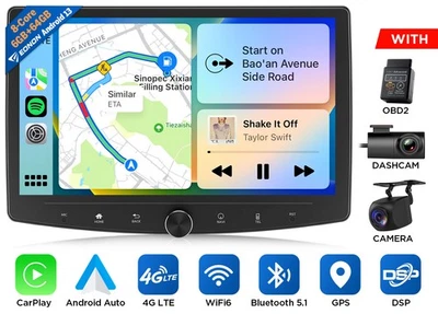 EONON 6+64GB 10.1" Android 13 Apple CarPlay Car Stereo Radio GPS NAVI Head Unit 2 Din