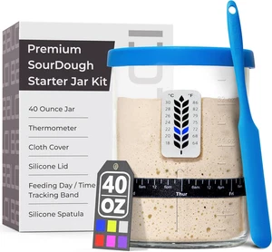 Tarro de inicio de masa madre premium - Tarro de masa madre grande de 40 oz con prohibición de alimentación marcada - Imagen 1 de 12