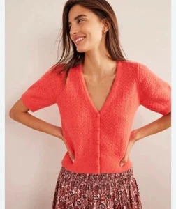 Cárdigan Suéter BODEN Mujer Pointelle S/S Mezcla Lana Cuello en V Coral Talla L NUEVO - Imagen 1 de 10
