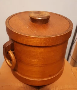 17cm vintage Eiskübel 60er Jahre Holz Eimer Eiswürfelbehälter Alu innen - Bild 1 von 5