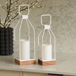 2pcs Decorative Black Modern Farmhouse Lanterns Indoor Outdoor Candle Decor - Picture 1 of 9