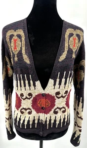 Peruvian Connection Womens V-Neck Cardigan Small Multicolor Folk Art Pima Cotton - Picture 1 of 12