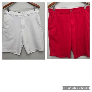 2 Pair Walter Hagen 11 Majors Golf Shorts Mens Size 34 Flat Front Red White - Picture 1 of 14