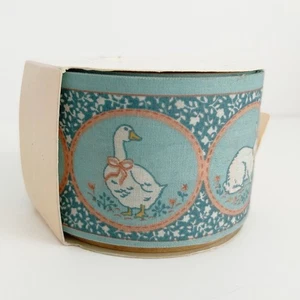 5 Yds 2.75” Vintage Cotton Craft Ribbon Country Blue Goose Rabbit Pig Cow 80s - Picture 1 of 5