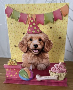 Handmade 5"x4" Pop-Up Stepper Card - Dog Themed Birthday Card - Picture 1 of 3