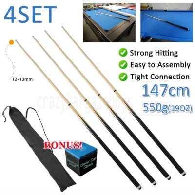 WOODEN POOL SNOOKER BILLIARD CUES SET 4x Two-Piece Pool Table Sports Cues Sticks - image 1 of 4