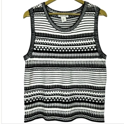 Rachel Zoe Fair Isle свитер жилет пуловер Топ XL ворота черный белый Western - Изображение 1 из 4
