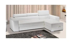 DIVANO LETTO ANGOLARE IN ECOPELLE BIANCO CON CONTENITORE SOFA SOGGIORNO ARMADIO - Foto 1 di 1