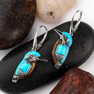 925 Silver Vintage Turquoise Women Ear Hook Earrings Wedding Dangle Drop Jewelry