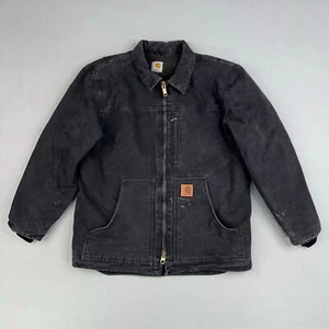 Carhartt Jacket Mens Medium Black Duck Canvas Sherpa Lined Coat Workwear C61 - Picture 1 of 18