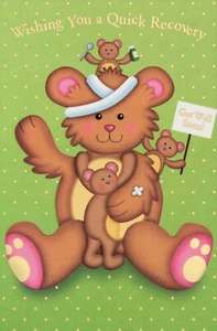 Cute GET WELL Card — Teddy Bears Wishing You A Quick Recovery by PS Greetings +✉ - Picture 1 of 5