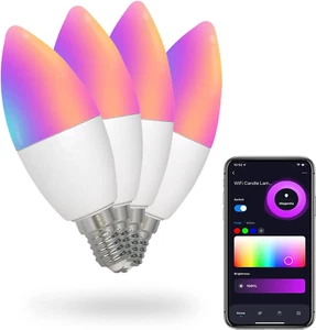 Smart Wifi LED Bulb E12 Candel Light 5W 110V Dimmable RGB+CW+WW Lamp APP Voice C - Picture 1 of 14