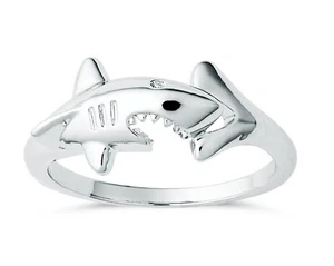 Hai Ring Miniblings Fingerring Haifisch Fisch Tauchen Raubfisch Größe 57mm - Picture 1 of 9