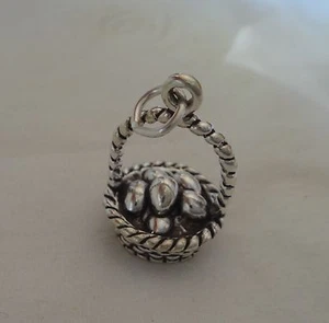 Sterling Silver 3D 22x14mm Easter Basket w/ Easter Eggs Charm - Picture 1 of 10
