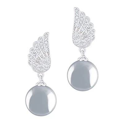 18k  Angel Wings with Drop Round Stimulated Shell Pearl Earrings(10-10.50 mm) - Image 1 of 4