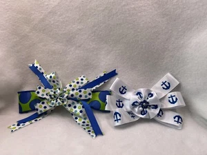 Two Adorable Fun Child Hair Bows Polka Dot & Sailor Clip - Picture 1 of 3