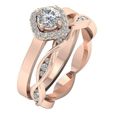 Bridal Cushion Halo Ring Set 8.80 mm SI1 G 1.00 Ct Round Diamond 14k Solid Gold - Image 1 of 4