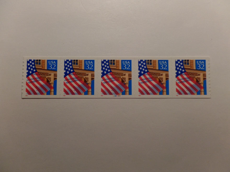MCFSTAMPS 2915a FLAG OVER PORCH COIL STRIP OF 5 W/PLATE# RED DATE 1996 MNH - Image 1 of 1