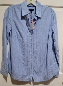 NwT Talbots Xs Blue And White Striped Button Down Blouse Long Sleeve  - Picture 1 of 5