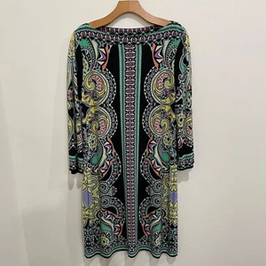ECI New York Stretch Paisley 3/4 Sleeve Shift Dress Size Large Black - Picture 1 of 5