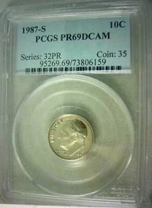 RARE 1987-S ROOSEVELT DIME PCGS PR69DCAM PROOF MAKE OFFER ALMOST A PERFECT COIN - Picture 1 of 1