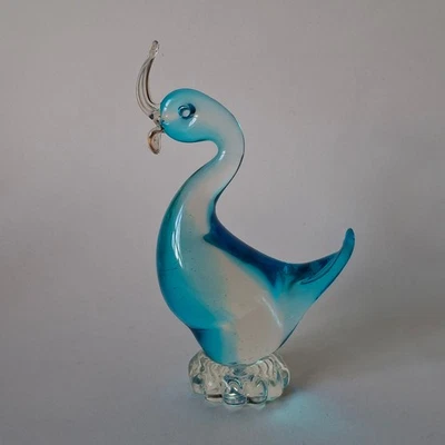 MURANO GLASS DUCK Blue & Clear Bird Art Ornament Italy 1960-70s EXCELLENT COND - Image 1 of 4