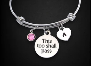 Personalized This too Shall Pass Charm Bracelet w/ Initial, Gift Daughter - Picture 1 of 6