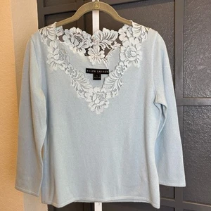 Ralph Lauren Womens Black Label Blue Cashmere Lace 3/4 Sleeve Sweater NWT - Picture 1 of 6