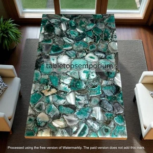 Green Agate Coffee Dining Table Crystal Gemstone Elegant Patio Furniture Decors - Picture 1 of 11