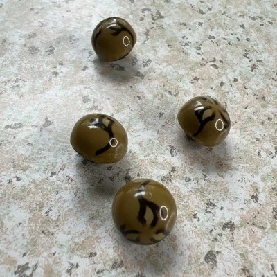 Lot Set of 4 Small Vintage Ball Glass Buttons 1/2” Metal Shank Green Brown - Image 1 of 4