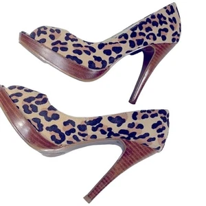 Mossimo Leopard zehenfrei 4" Absätze Stoff Kunstfell Größe 7 - Bild 1 von 16