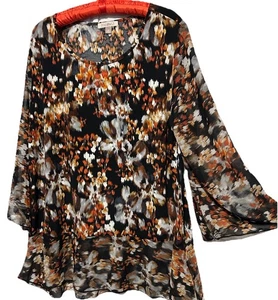 Roz & Ali Top XL Artsy Stretch Knit Tunic Shirt With Silky Flare Sleeves and Hem - Picture 1 of 8