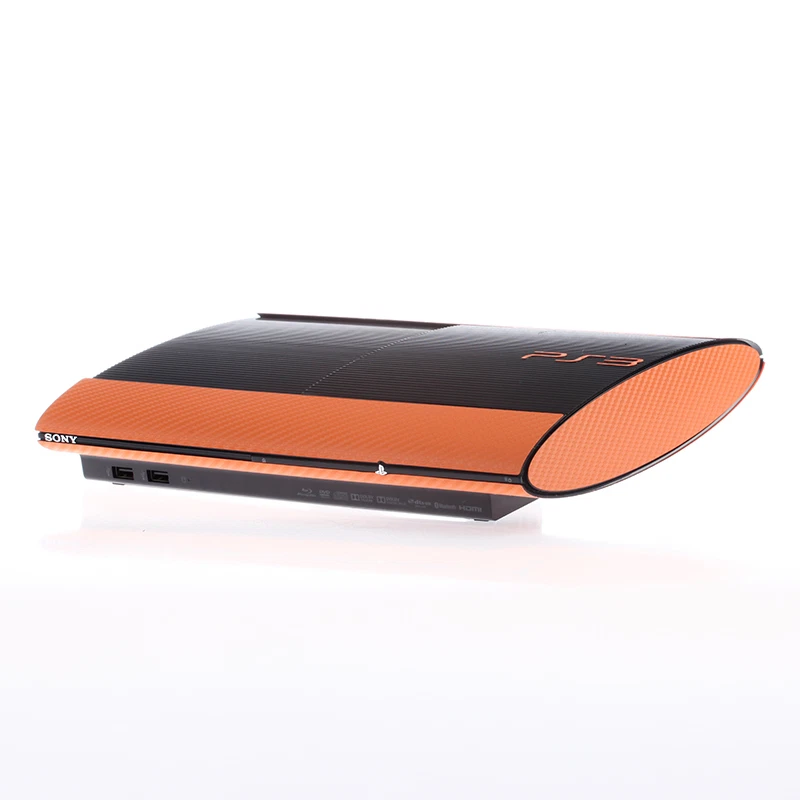 Textured Orange Carbon Fibre Playstation PS3 Super Slim Decal skin cover wrap  - Image 1 of 1