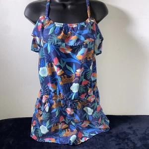 Girls' Animal Print Off the Shoulder Romper - Cat & Jack  Blue XL (14) Plus - Picture 1 of 5