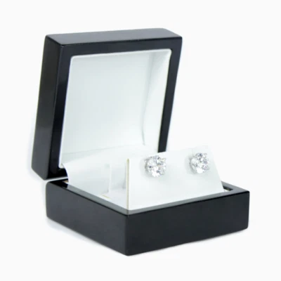 WHITE GOLD FINISH Created Diamond Round Cut 4 Claw Stud Earrings - Image 1 of 4