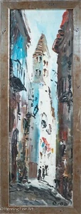 Beautiful Mid Century Impressionist Oil Painting of Narrow Street Scene, Signed - Picture 1 of 8