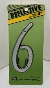 Hy-Ko 4" Plastic Numbers Reflective 6 Silver Black Nail-On House Wall - Picture 1 of 1