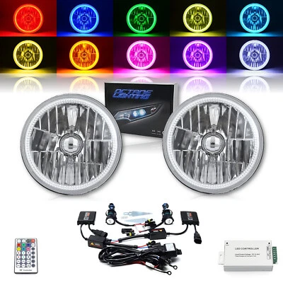 7" RGB SMD Multi-Color White Red Blue Green LED Halo Angel Eye 6K HID Headlights - Image 1 of 4