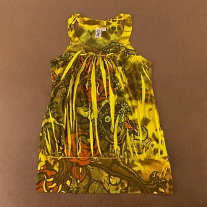 L8ter Women's Size Medium Chartreuse Floral Pleated Sleeveless Pullover Tank Top - Picture 1 of 9