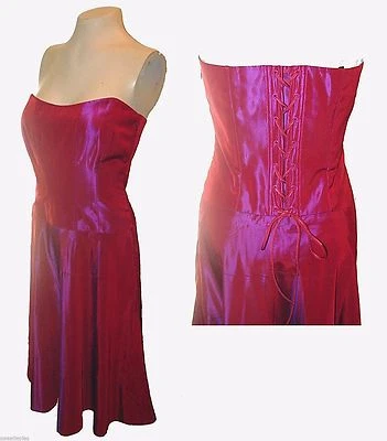 Dress, Nicole Miller New York, Red Iridescent Corset-Top Lace-up-back Taffeta, 6 - Image 1 of 4