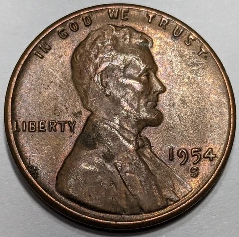 1954-S/S RPM # 4 Lincoln Wheat Cent Penny - Toning - Almost Rev Cud Error S32 Cover