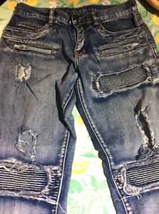 Men's Sz 32 W 31 L DENIM HOUSE JEANS Blue Stretch Super Detailed Distressed - Picture 1 of 10