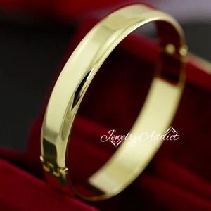 9CT YELLOW GOLD FILLED SOLID 10MM Chunky COMFORT BAND ROUND BANGLE BRACELET 60MM - Picture 1 of 5