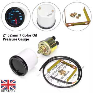 2" 52mm Pointer 7 Color Led 0-140 PSI Oil Pressure Gauge Meter + Sensor 12V - Picture 1 of 16