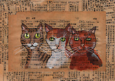 3 Cats Study Tabby Calico and Brown Animals Jo Potocki Original Painting 5x7