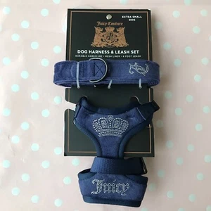 Juicy Couture Pet 6 Ft Velour Dog Leash & Bedazzled Harness SET Blue Size : XS - Imagen 1 de 6