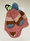 NEW M&S Baby Girl Stripped Trapper Hat & Mittens Set Age 3 - 18 months