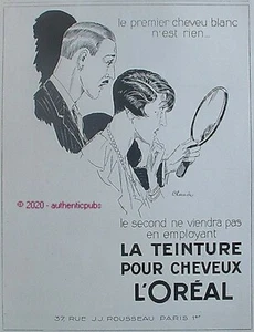 PUBLICITE L'OREAL TEINTURE CHEVEUX CHEVEU BLANC SIGNE CLAUDE DE 1927 FRENCH AD - Foto 1 di 1