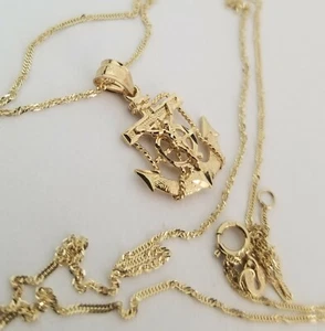 14K Solid Gold Crucifix Anchor Jesus Religious Pendant With Chain - Picture 1 of 8